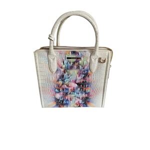 Brahmin Caroline Satchel Iridescent Croc Embossed Leather Floral Watercolor Bag